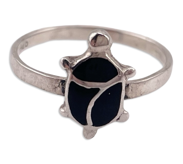 size 6.75 sterling silver black resin turtle ring