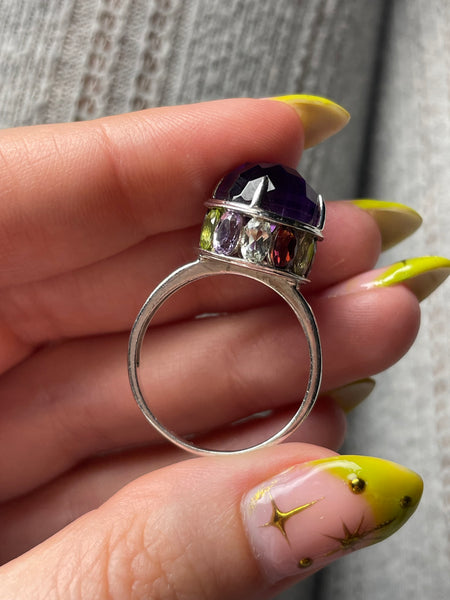 size 10 sterling silver faceted multi-stone ring