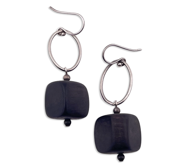 sterling silver artisan wood hook dangle earrings
