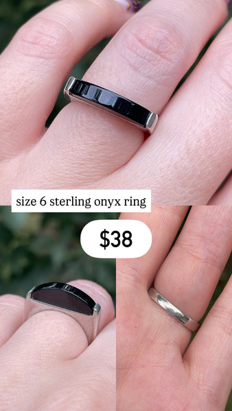 RESERVED PRIVATE LISTING -- sterling silver onyx ring A20