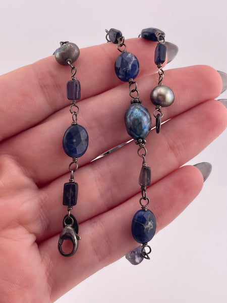 sterling silver 16" Silpada pearl sodalite lace agate iolite necklace