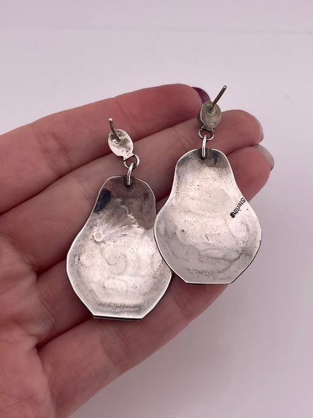 sterling silver malachite textured overlay post dangle earrings