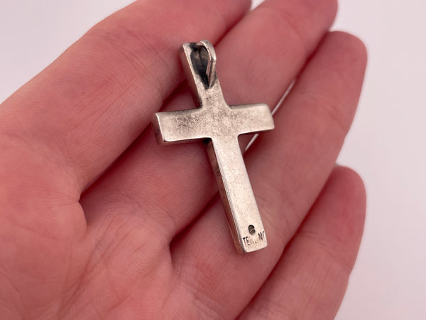 sterling silver crushed turquoise cross pendant