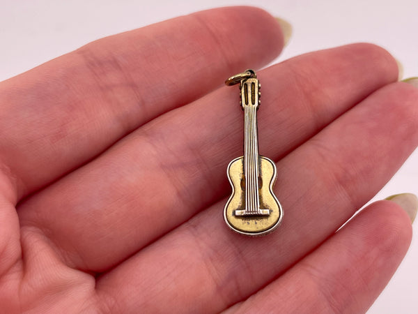 sterling silver gold wash puffy guitar pendant