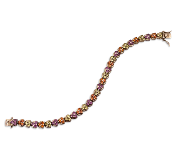 sterling silver gold plated 7 1/4" faceted multi-gemstone link bracelet