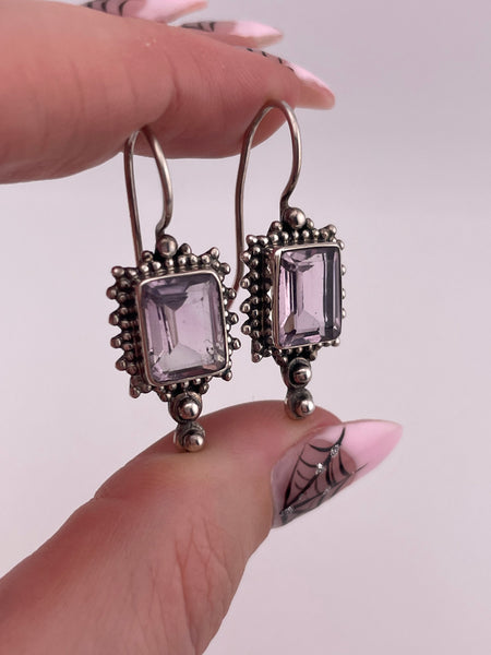 sterling silver faceted amethyst hook earrings