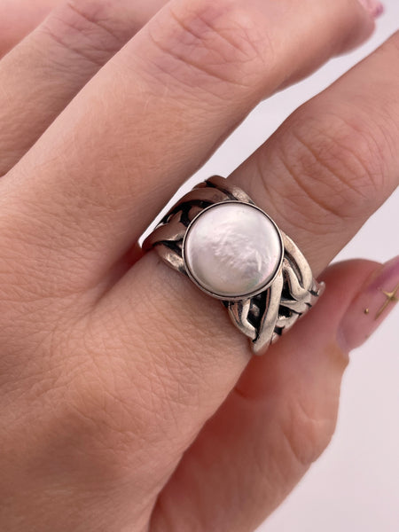 size 10 sterling silver Silpada wide band pearl ring