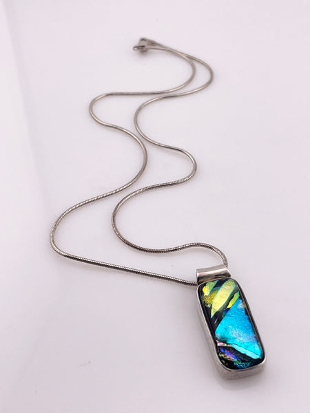 sterling silver colorful dichroic glass necklace