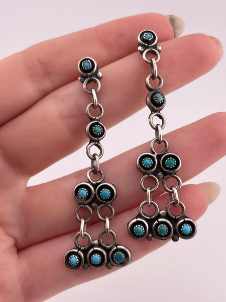 sterling silver turquoise snake eye post dangle earrings