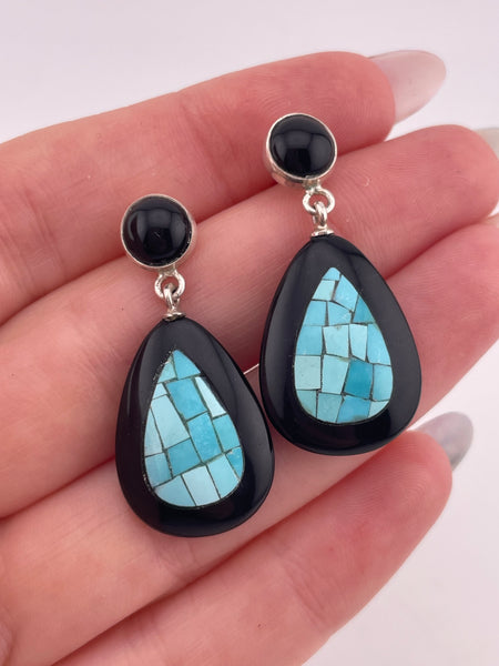 sterling silver onyx mosaic turquoise post earrings