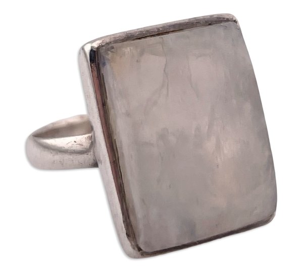 size 6.75 sterling silver rectangle rainbow moonstone ring ***AS IS***