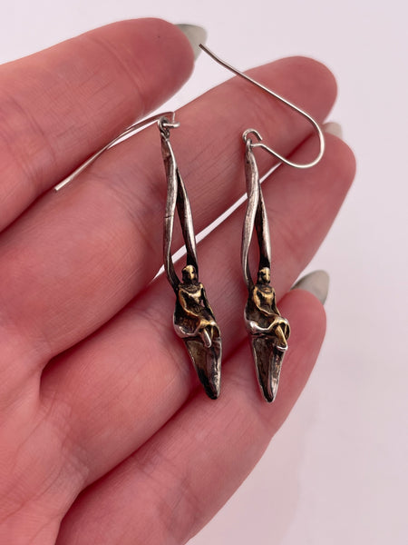 sterling silver gold wash woman hook dangle earrings ***AS IS***