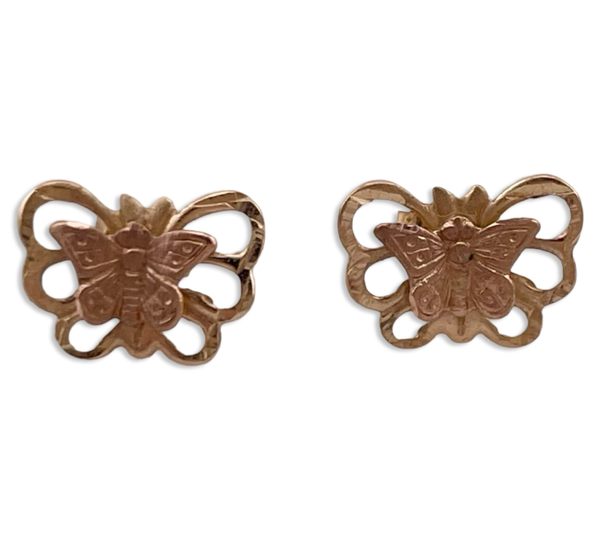 14k yellow & rosy gold butterfly post earrings