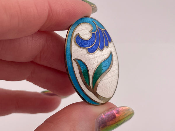 cloisonne enamel flower vintage costume brooch
