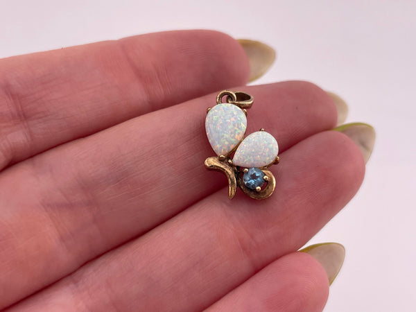 sterling silver gold plated faux opal faceted blue quartz pendant