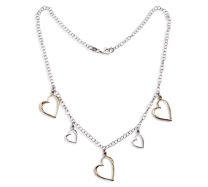 sterling silver 16-1/2" gold wash heart charm necklace