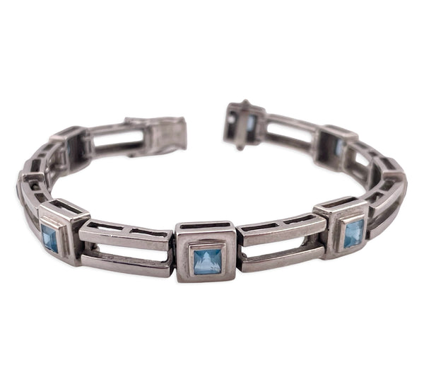 sterling silver 7-3/4" faceted topaz link bracelet