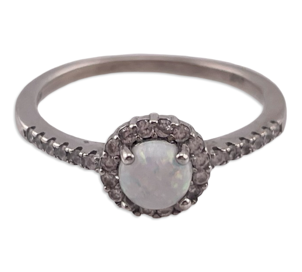 size 7.25 sterling silver faux opal rhinestone ring
