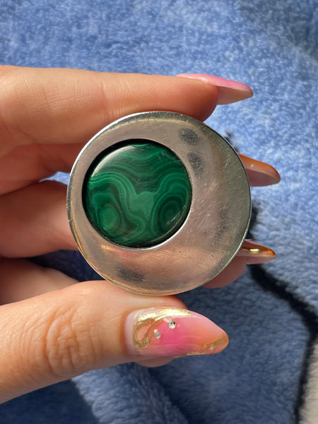 size 6.5 sterling silver heavy malachite modernist ring
