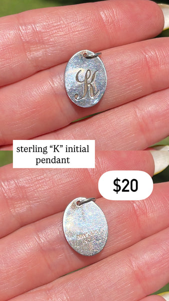 RESERVED PRIVATE LISTING -- sterling silver 'K' pendant C15