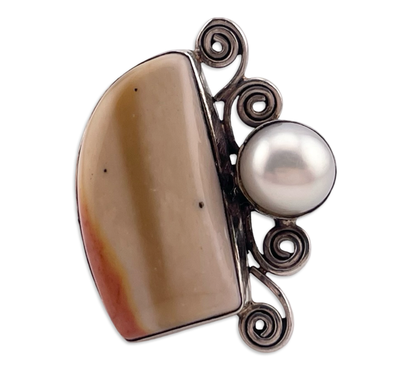size 8 sterling silver jasper synthetic pearl ring