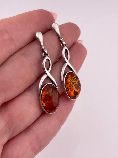 sterling silver amber post dangle earrings