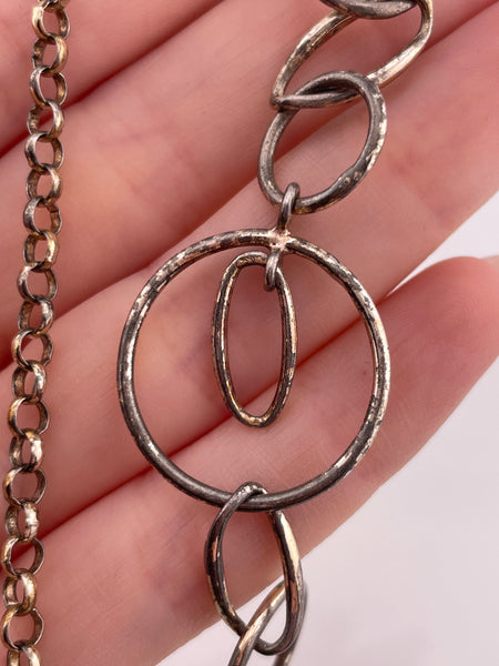 sterling silver 14"-18" abstract circle link toggle necklace **AS IS**