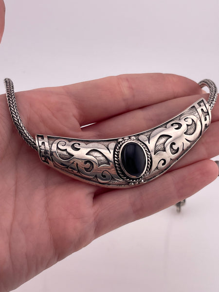 sterling silver 17 1/2" heavy onyx necklace