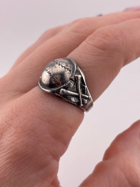 size 8-8.25 adjustable sterling silver baseball ring