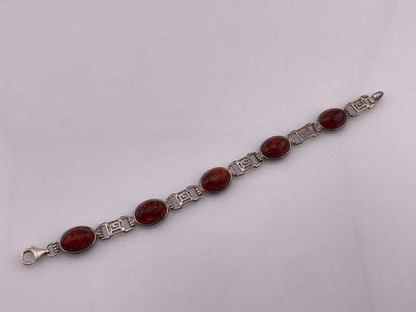 sterling silver 7-1/4" amber cut-out design link bracelet