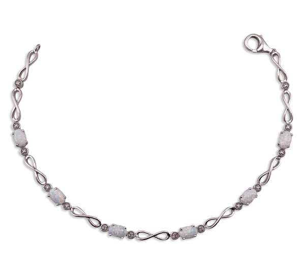 sterling silver 7-1/2" rhodium plated faux opal chip diamond link bracelet