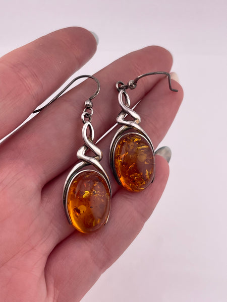 sterling silver amber dangle earrings