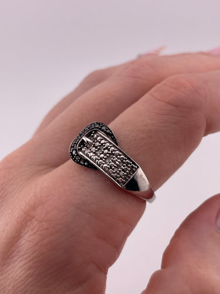 size 10 sterling silver white black lab diamond belt ring