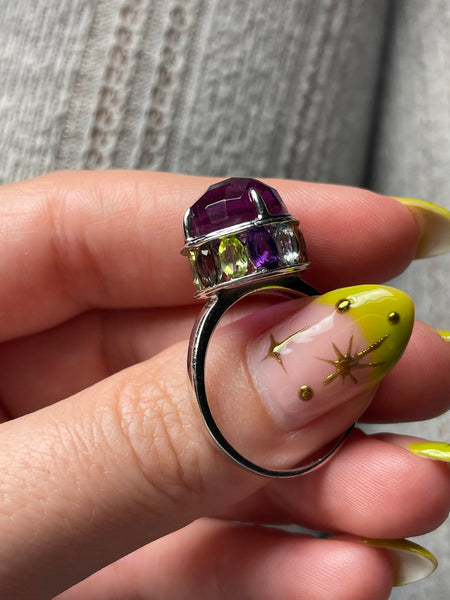 size 10 sterling silver faceted multi-stone ring