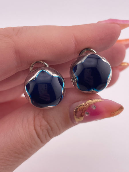 sterling silver chunky blue resin star dome post earrings