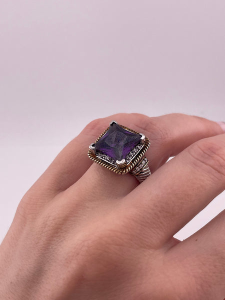 size 7 sterling silver gold wash purple white rhinestone ring