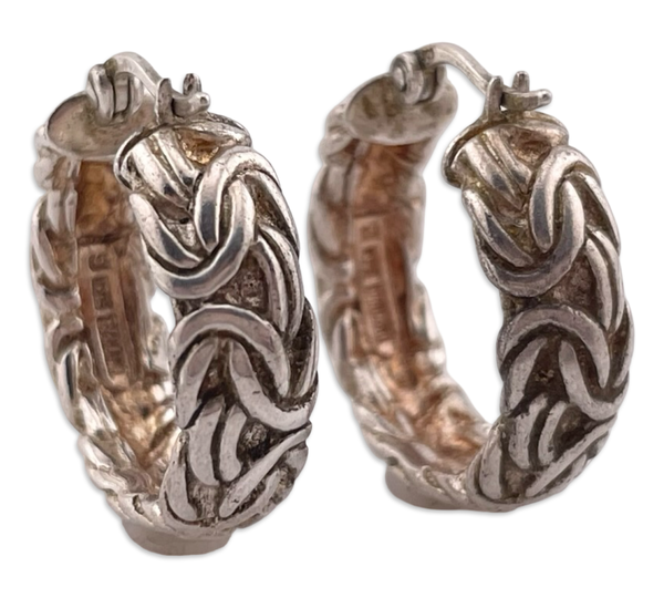 sterling silver 7/8" Byzantine style hoop earrings