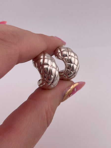 sterling silver chunky textured partial hoop post earrings