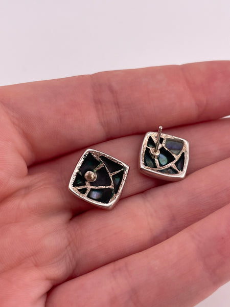 sterling silver square abalone inlay post earrings