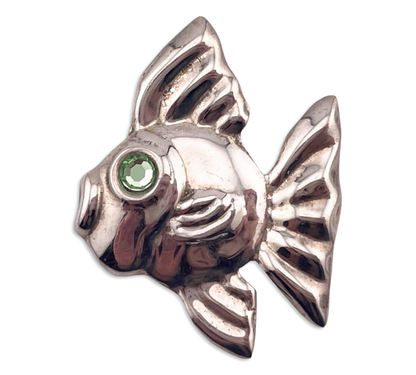 sterling silver Mexican fish faceted plastic gem brooch pin