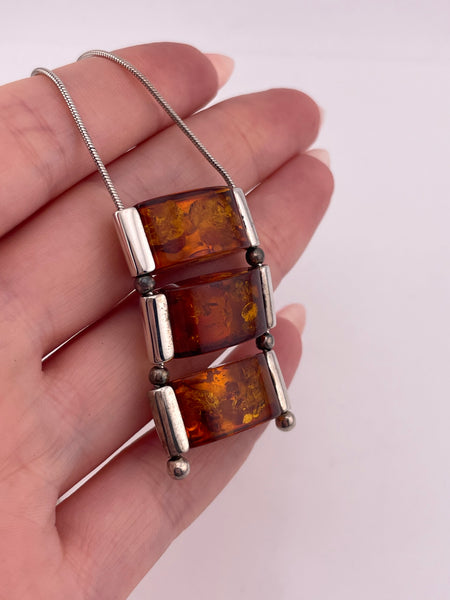 sterling silver 18-3/8" rhodium plated 3-tier amber slide snake chain necklace