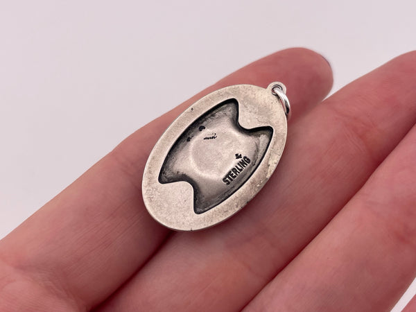 sterling silver oval turquoise pendant