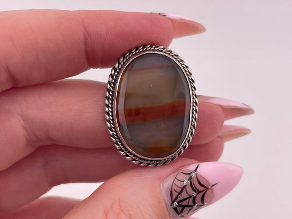 sterling silver oval agate brooch pin