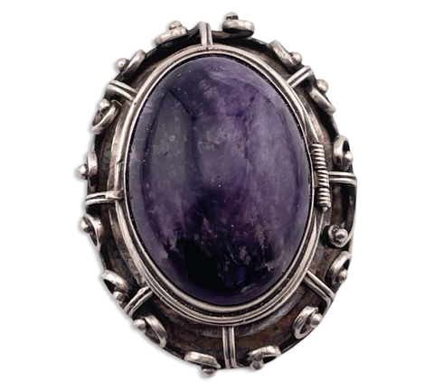 sterling silver amethyst poison compartment locket brooch pin