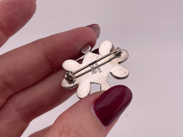 sterling silver mother of pearl denim lapis brooch pin