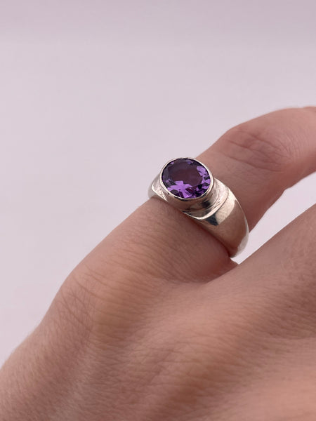 size 5.75 sterling silver faceted amethyst thick band ring