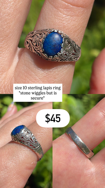 RESERVED PRIVATE LISTING -- sterling silver lapis ring A17