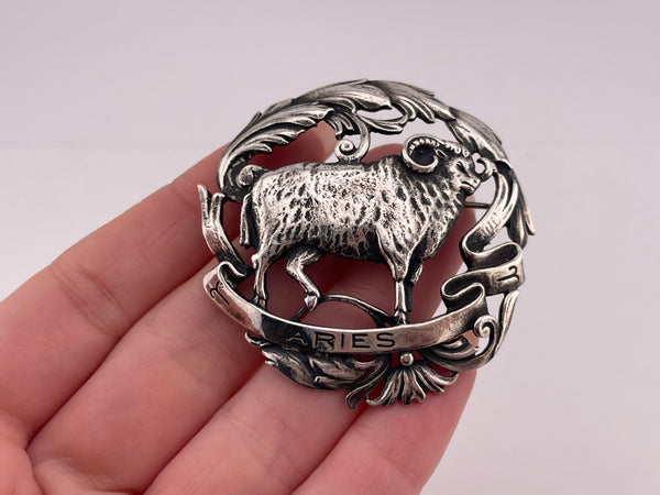 sterling silver Aries the Ram zodiac brooch pin by Peruzzi