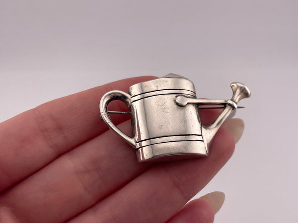sterling silver watering can posy flower holder pin brooch