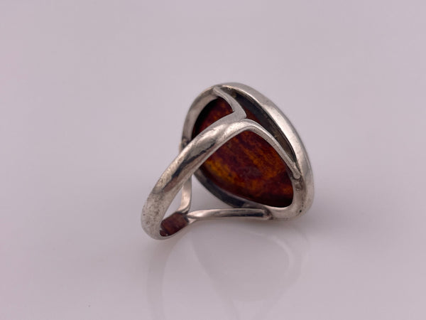 size 8.25 sterling silver pear shape amber ring